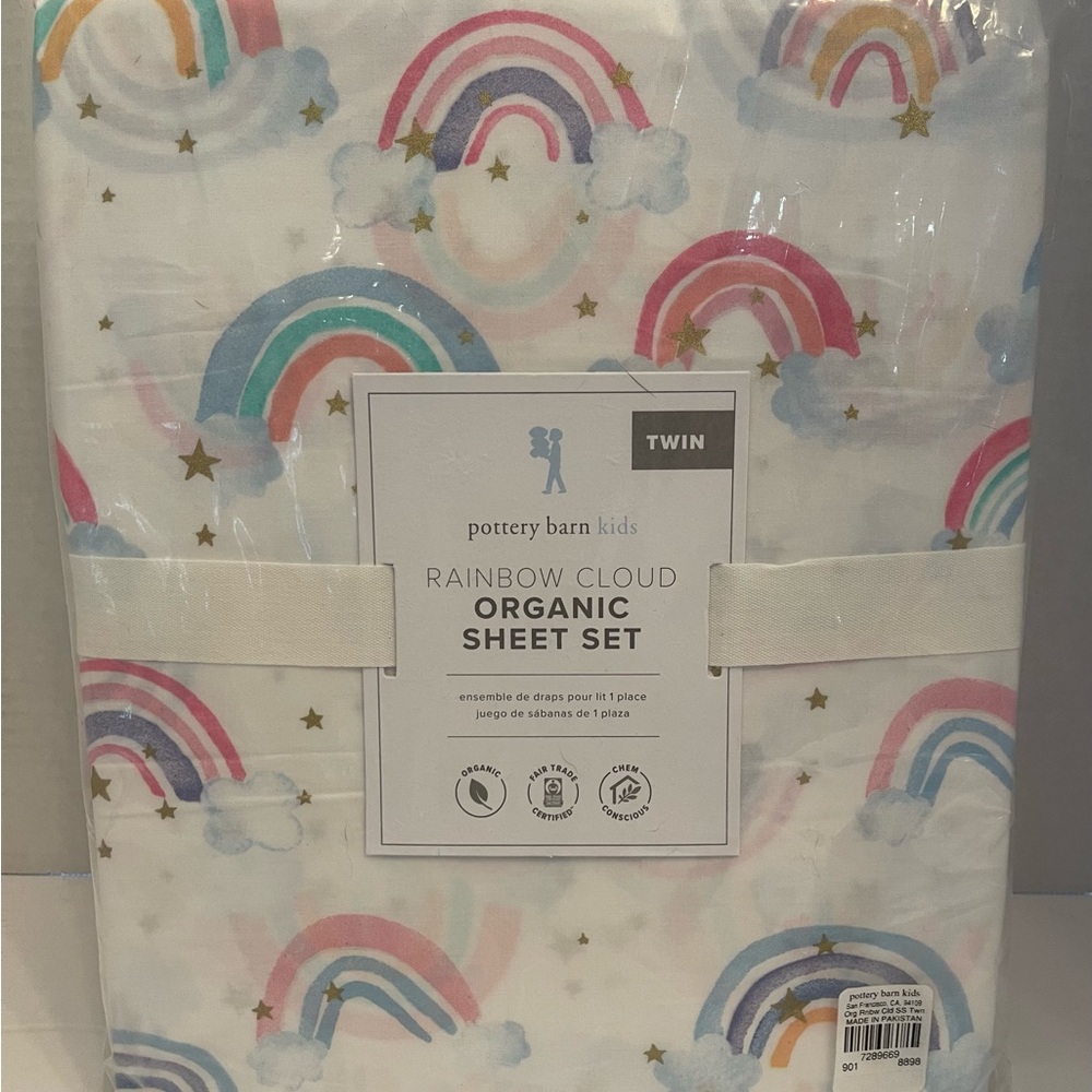 Pottery Barn Kids Rainbow Cloud Organic Sheet Set - TWIN New In Packaging